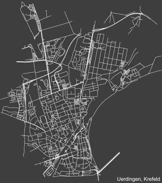 Vector illustration of Street roads map of the UERDINGEN DISTRICT, KREFELD