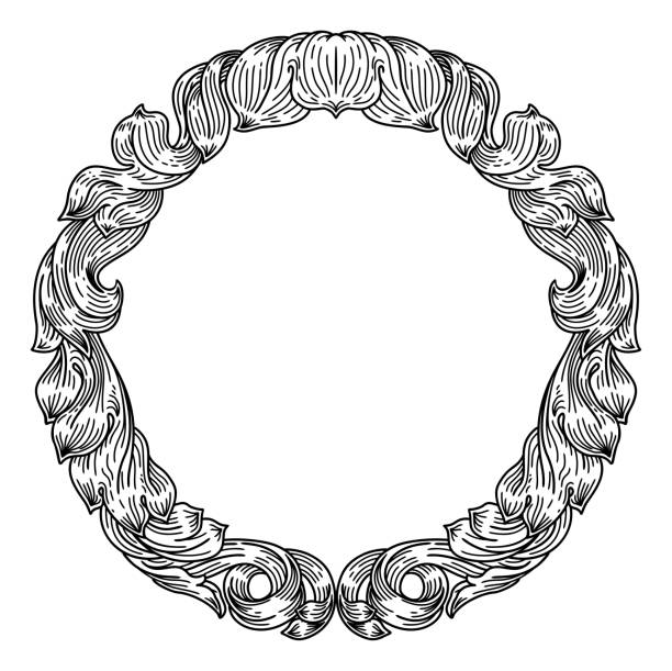 illustrazioni stock, clip art, cartoni animati e icone di tendenza di cornice foglia filigrana cresta motivo floreale - victorian style frame picture frame wreath