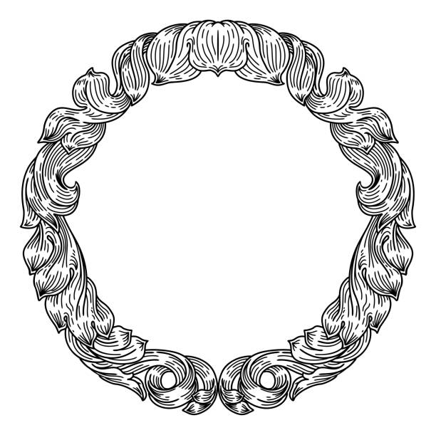 ilustrações, clipart, desenhos animados e ícones de motivo de padrão floral de filigrana de folha de quadro - victorian style frame picture frame wreath