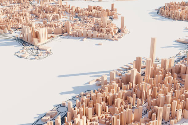 Hong Kong 3D model. Architecture, construction and engineering background. 3D rendering. stock photo