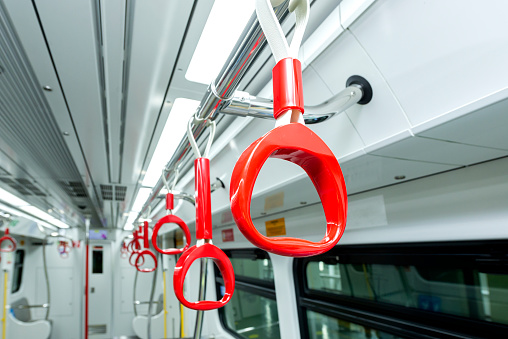 Empty handrails for passenger safety inside the train