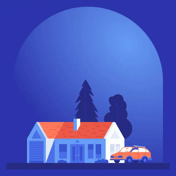 Vector illustration of Home and car insurance in a glass dome, retirement concept vector illustration.