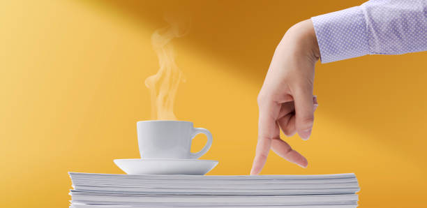 istock Hot coffee and walking fingers 1397862320