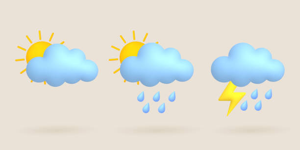 istock 3d cartoon weather icons set. Sun, rain, cloud, lightning, thunderstorm. 1397862917