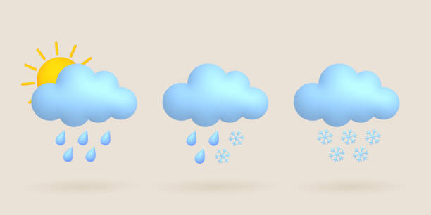 istock 3d cartoon weather icons set. Sun, cloud, rain, snow. 1397862919
