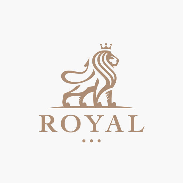 königliches löwenemblemsymbol aus gold - löwe stock-grafiken, -clipart, -cartoons und -symbole