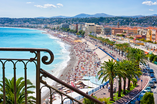 The beach promenade (Promenade des Anglais) on the French Riviera (Côte d'Azur) in high summer