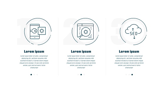 Triple icon pack of Search Engine Optimization and Development line set