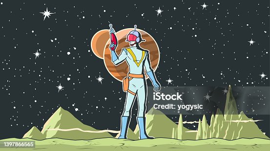 istock Vector Retro Pop Art Space Ranger in Space Stock Illustration 1397866565