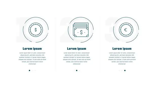 Vector illustration of Triple icon pack of Money line set