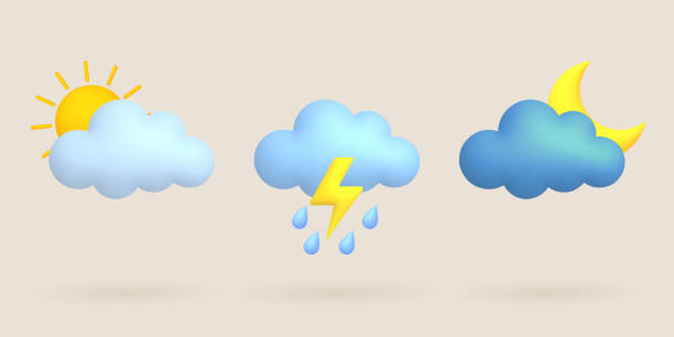 istock 3d cartoon weather icons set. Sun, moon, cloud, rain, lightning, thunderstorm. 1397866999