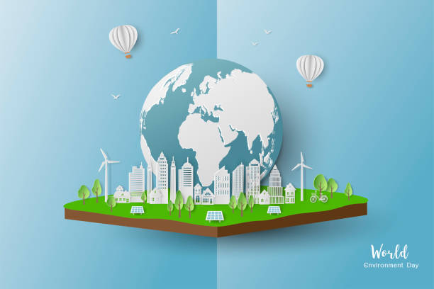 istock Eco friendly and save the environment conservation concept,paper art clean city on isometric background 1397867826