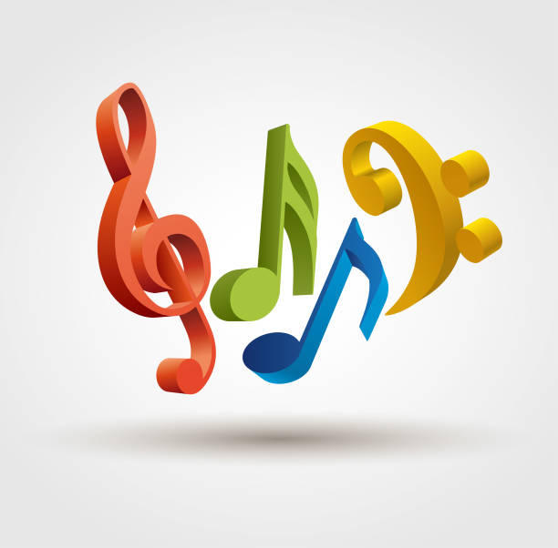 ilustrações, clipart, desenhos animados e ícones de notas musicais - musical note treble clef music three dimensional shape