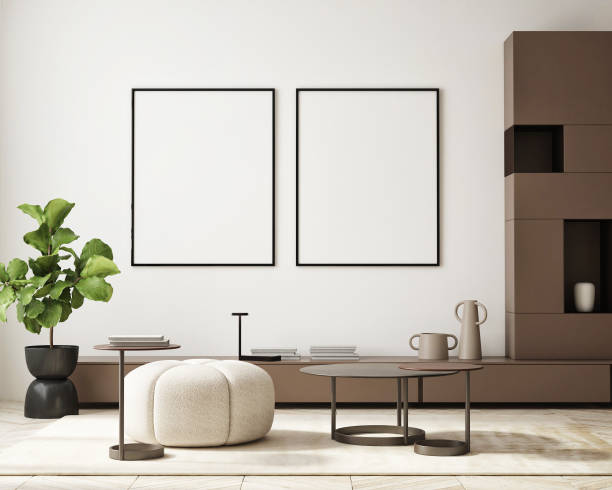 istock mock up poster frame in modern interior background, living room, Scandinavian style, 3D render, 3D illustration 1397869601