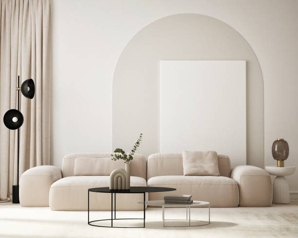 mock up poster frame in modern interior background, living room, Scandinavian style, 3D render, 3D illustration