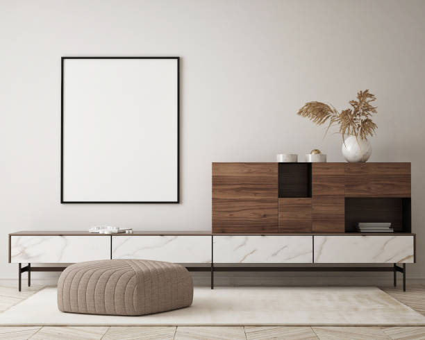 istock mock up poster frame in modern interior background, living room, Scandinavian style, 3D render, 3D illustration 1397869607