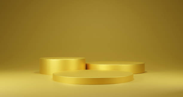 istock Gold podium for product presentation. Abstract empty golden award platform. 3D Render. 1397870622