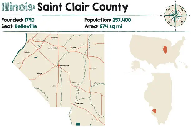 Vector illustration of Map of Saint Clair County in Illinois