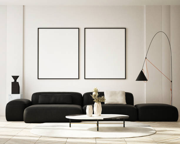 istock mock up poster frame in modern interior background, living room, Scandinavian style, 3D render, 3D illustration 1397871008