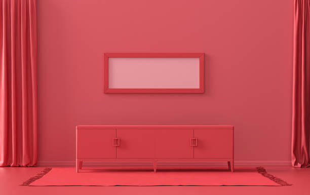 istock Single Frame Gallery Wall in dark red monochrome flat room with ottoman puff 1397871183