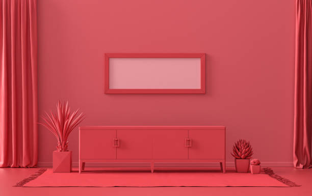 istock Single Frame Gallery Wall in dark red monochrome flat room and plants 1397871203