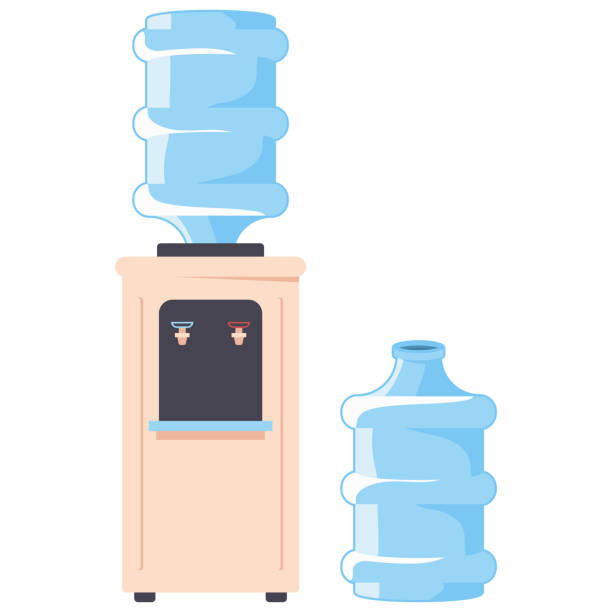 кулер для воды с пластиковой бутылкой векторная мультяшная иллюстрация выделена на белом фоне. - water cooler illustrations stock illustrations