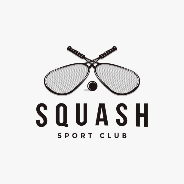 흰색 배경에 빈티지 스쿼시 로고 아이콘 벡터 - squash racketball sport exercising stock illustrations