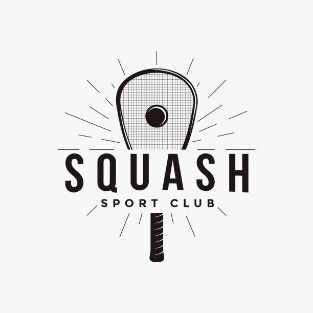 illustrazioni stock, clip art, cartoni animati e icone di tendenza di vettore dell'icona del logo squash vintage su sfondo bianco - squash racketball sport exercising