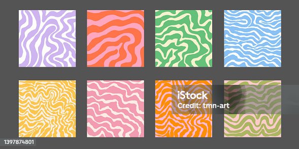 istock Set of Groovy Retro Backgrounds Vector Design. Cool Funky Patterns. 1397874801
