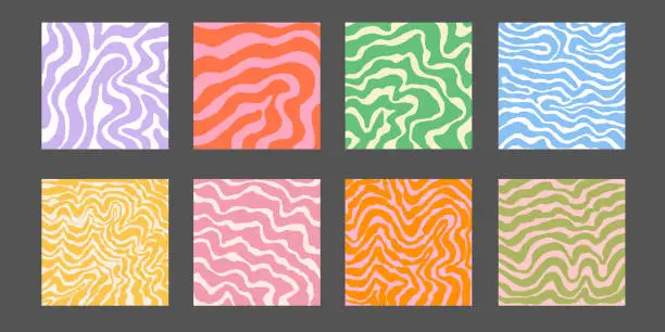 Vector illustration of Set of Groovy Retro Backgrounds Vector Design. Cool Funky Patterns.