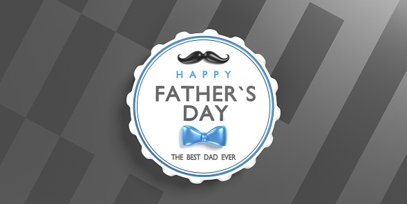 Happy Fathers Day Best Dad Ever text against gray abstract background for web banner, invitation, greeting card. 3D render. Fathers day celebration concept. Easy to crop for all your social media and print sizes.