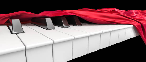 piano keyboard covered with red satin. 3d render