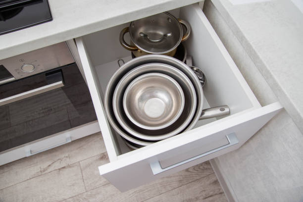 istock Modern drawers in the kitchen for storing utensils. Kitchen making, close-up 1397882029