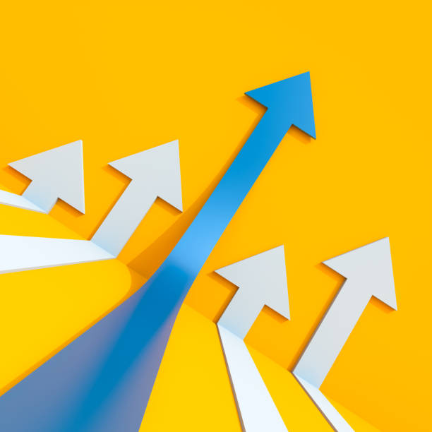 istock arrows collide with a wall, the blue arrow manages to climb. 1397882491