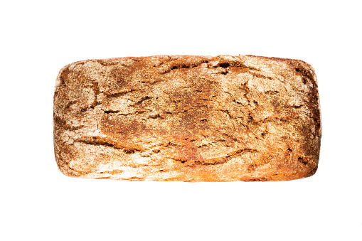 Three slices of spelled bread on white background