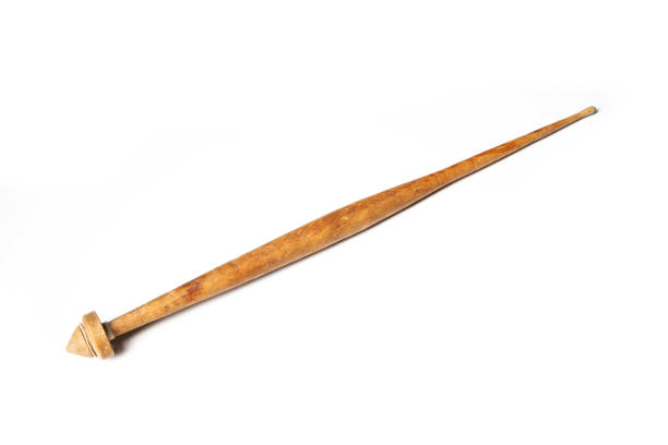 istock spindle for yarn on a white background. Old hand yarn jig, close-up, isolate 1397884854