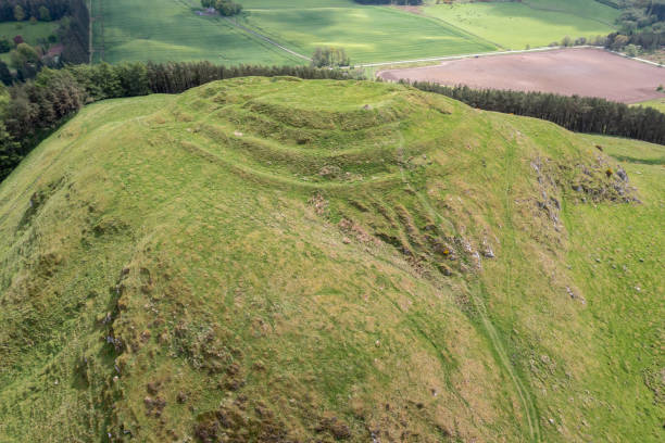 Drone view of Dunsinane Hill Fort, also known as Macbeth's Castle