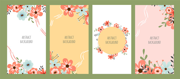 Cute cartoon templates for social media with flowers and design elements