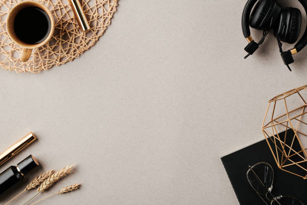 istock Copyspace surrounded by cup of coffee on napkin, headphones and other stuff 1397888889