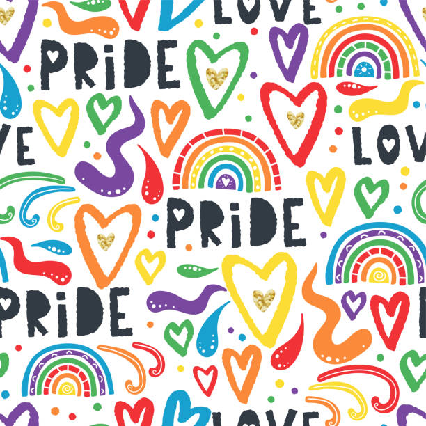 ilustrações, clipart, desenhos animados e ícones de padrão divertido desenhado à mão sem emenda, fundo colorido ótimo para têxteis, banners, papéis de parede, embalagem - design vetorial - gay pride spectrum backgrounds textile