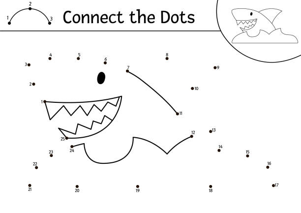 Vector dot-to-dot and color activity with cute shark. Treasure island connect the dots game with funny animal fish. Sea adventures coloring page for kids. Printable worksheet with numbers Vector dot-to-dot and color activity with cute shark. Treasure island connect the dots game with funny animal fish. Sea adventures coloring page for kids. Printable worksheet with numbers kid goat stock illustrations