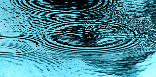 The resulting ripples caused by raindrops on the water's surface.