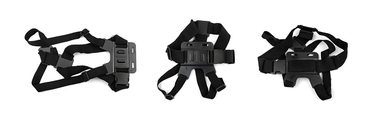 Action camera chest strap isolated. Gopro accessories on white background