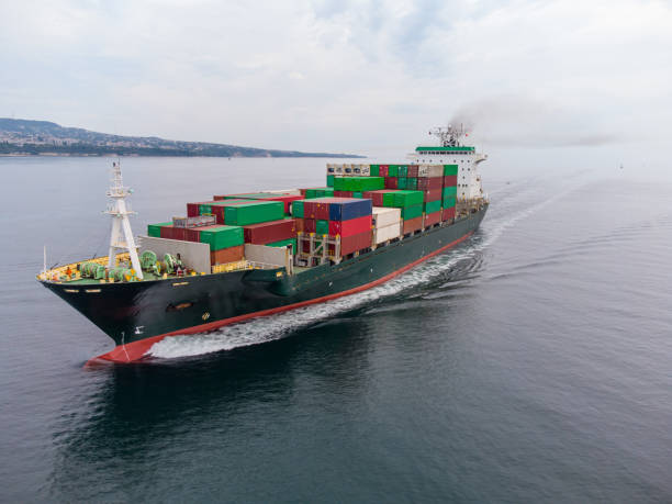 istock Aerial top view container ship, shipping or transportation concept background. 1397898978