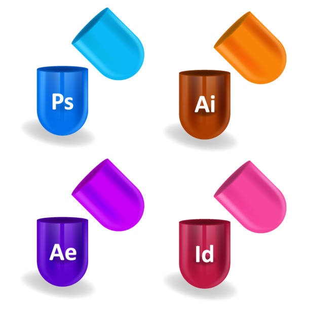 software editing pills logo design set software editing pills logo design set, vector design illustration adobe material stock illustrations