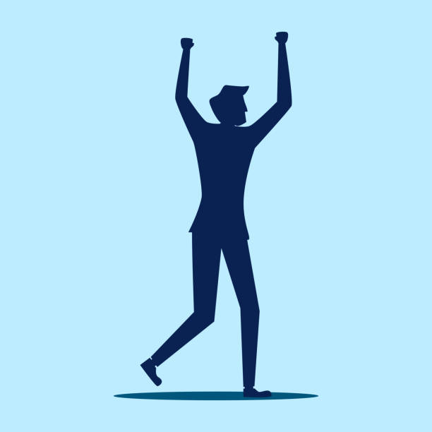 illustrations, cliparts, dessins animés et icônes de silhouette d’un homme levant la main. le concept de se réjouir de la victoire - men silhouette arms outstretched freedom