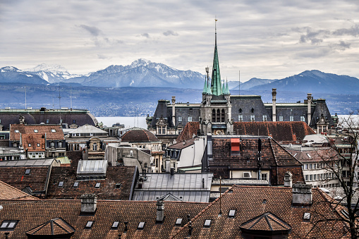 Beautiful Aerial View Of Lausanne And Alps, Switzerland