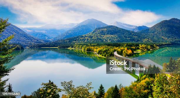Lake Sylvenstein Bavaria Alps Germany Stock Photo - Download Image Now - Sylvenstein Lake, Autumn, Bavaria