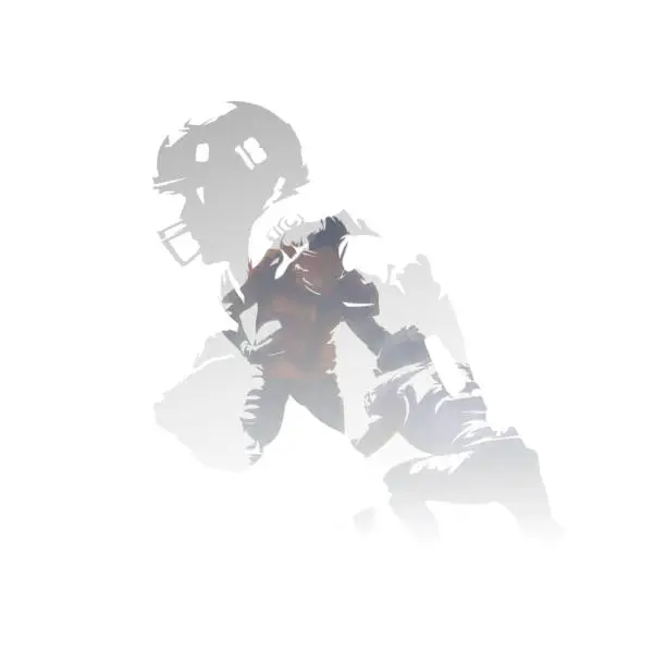 Vector illustration of American football players, double exposure vector illustration. Group of isolated football players, multiexposure