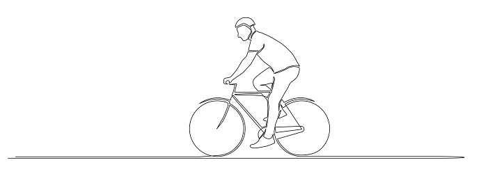 single line drawing of person riding a bicycle